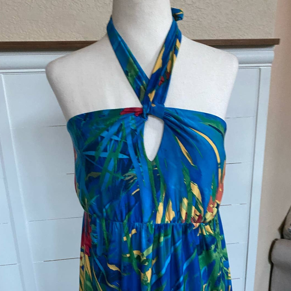 Soma Blue Tropical Halter Maxi Dress with Red & Yellow Accents - Picture 8 of 13
